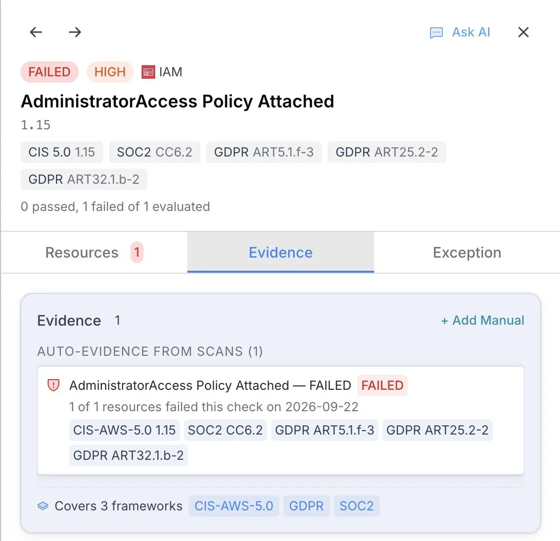 Compliance export showing PDF report generation with control details