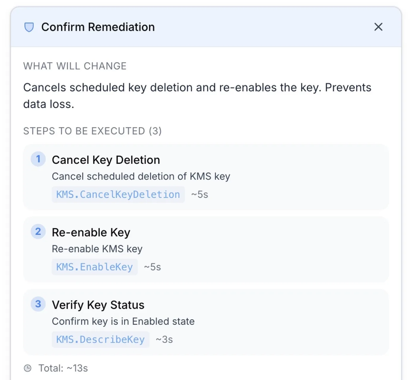 Remediation preview showing the fix steps and impact assessment