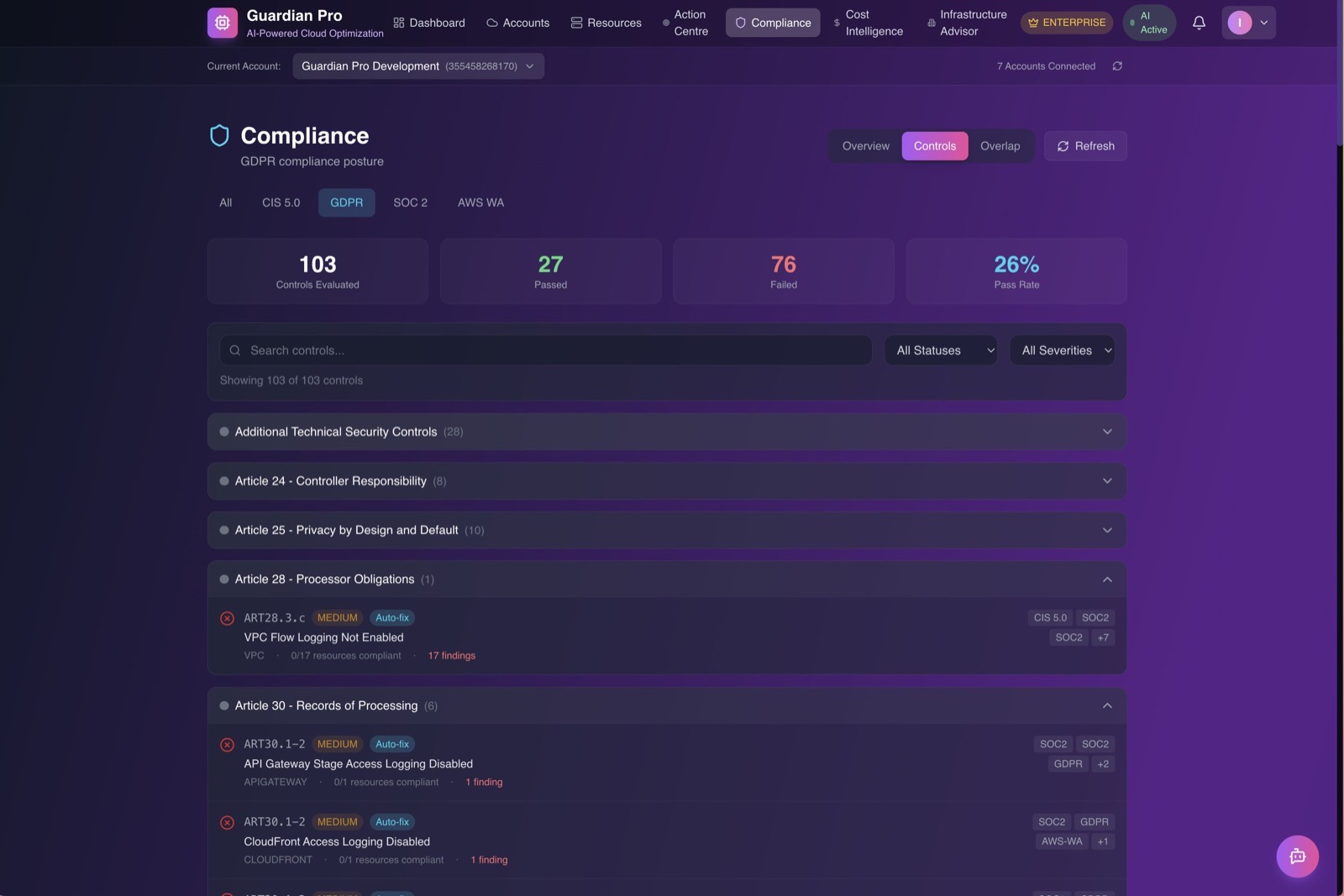 Exception management showing documented control exclusions with justifications